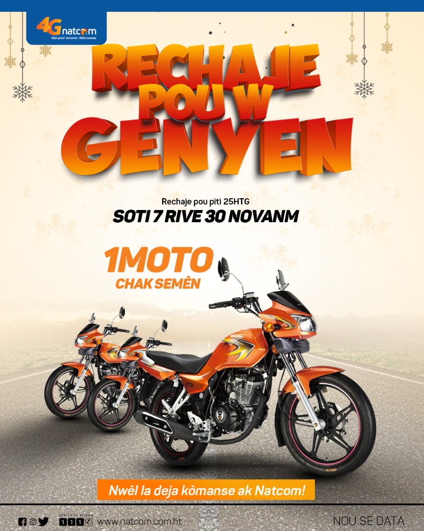 Pour le mois de novembre 2020, la Natcom distribue des motocyclettes, des routers et des cartes de&nbsp;recharge