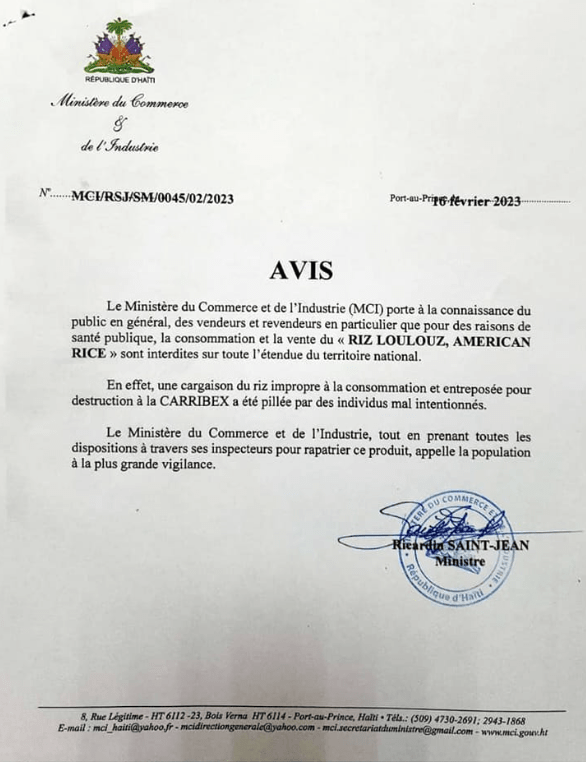 La vente du &laquo;&nbsp;Riz Loulouz&nbsp;&raquo; et &laquo;&nbsp;American Rice&nbsp;&raquo; interdite
