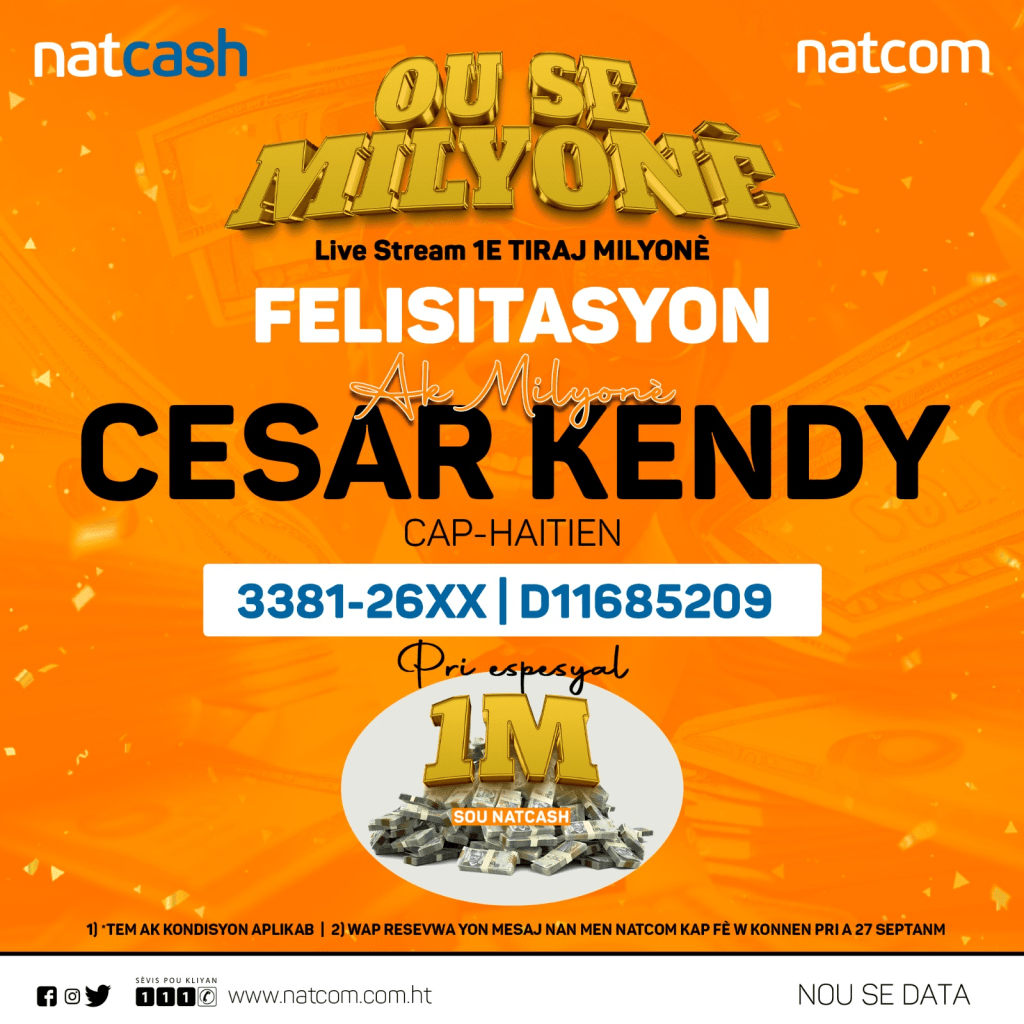 Premier tirage Millionnaire de la Promotion « Ou se Milyonè » de la&nbsp;Natcom