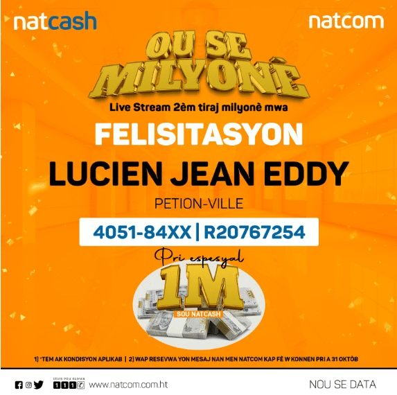Deuxième tirage millionnaire de la Promotion « Ou se Milyonè » par la&nbsp;Natcom.