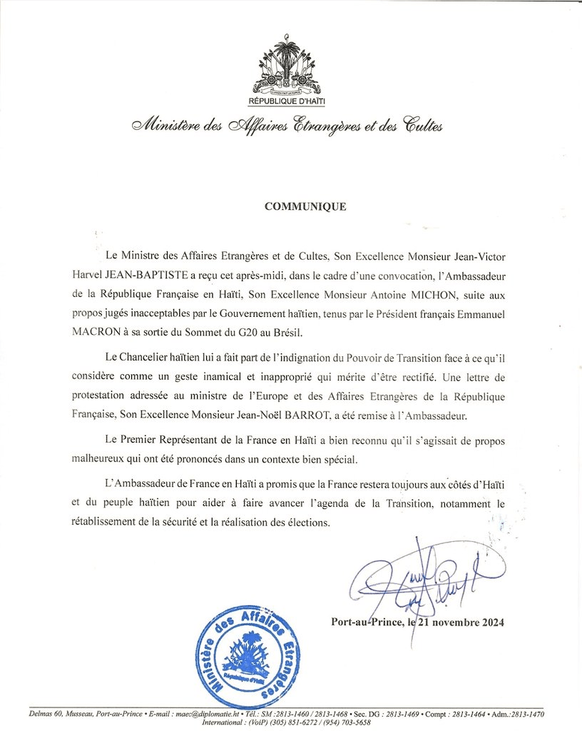 Le pouvoir de transition en Haïti juge inamicale la déclaration du président&nbsp;français