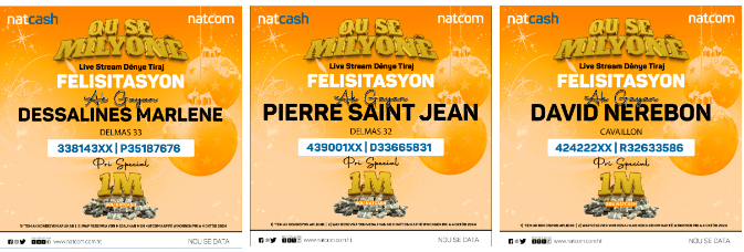 Décembre 2024 : La Natcom fait trois nouveaux millionnaires avec la promotion « Ou Se Milyonè&nbsp;»